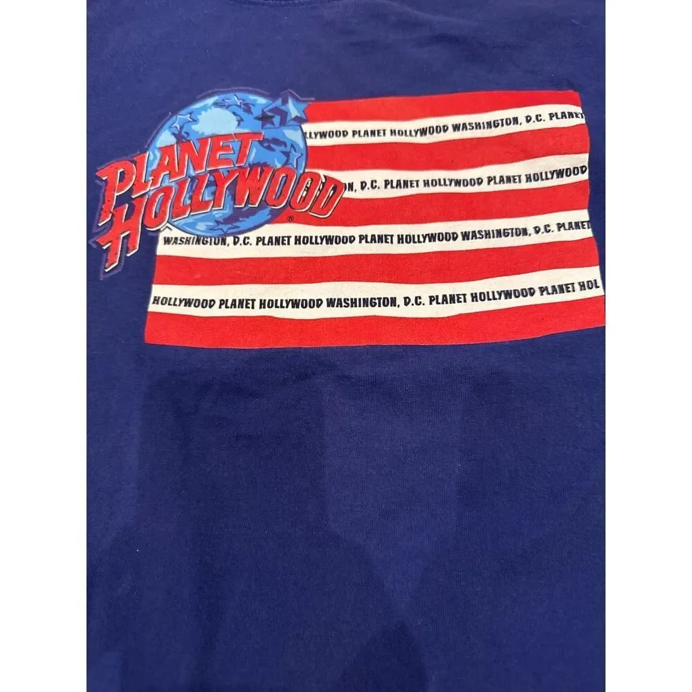 VTG Planet Hollywood Washington DC Flag Blue Shirt L